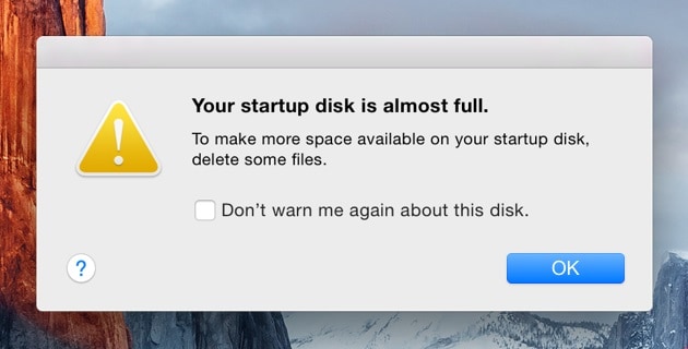 mac how to clear startup disk space