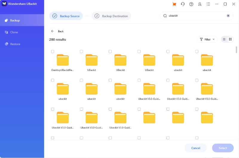 select files/folders from hard drive