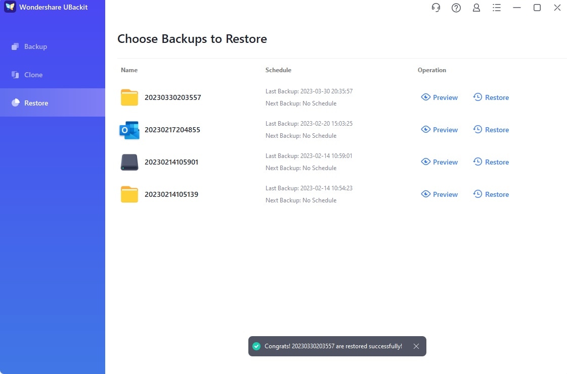 completed backup partition process with ubackit