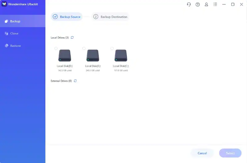 select disk to backup