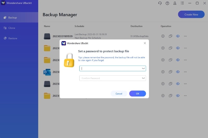 set a password to protect backup