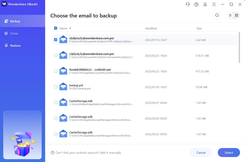 select backup windows live mail