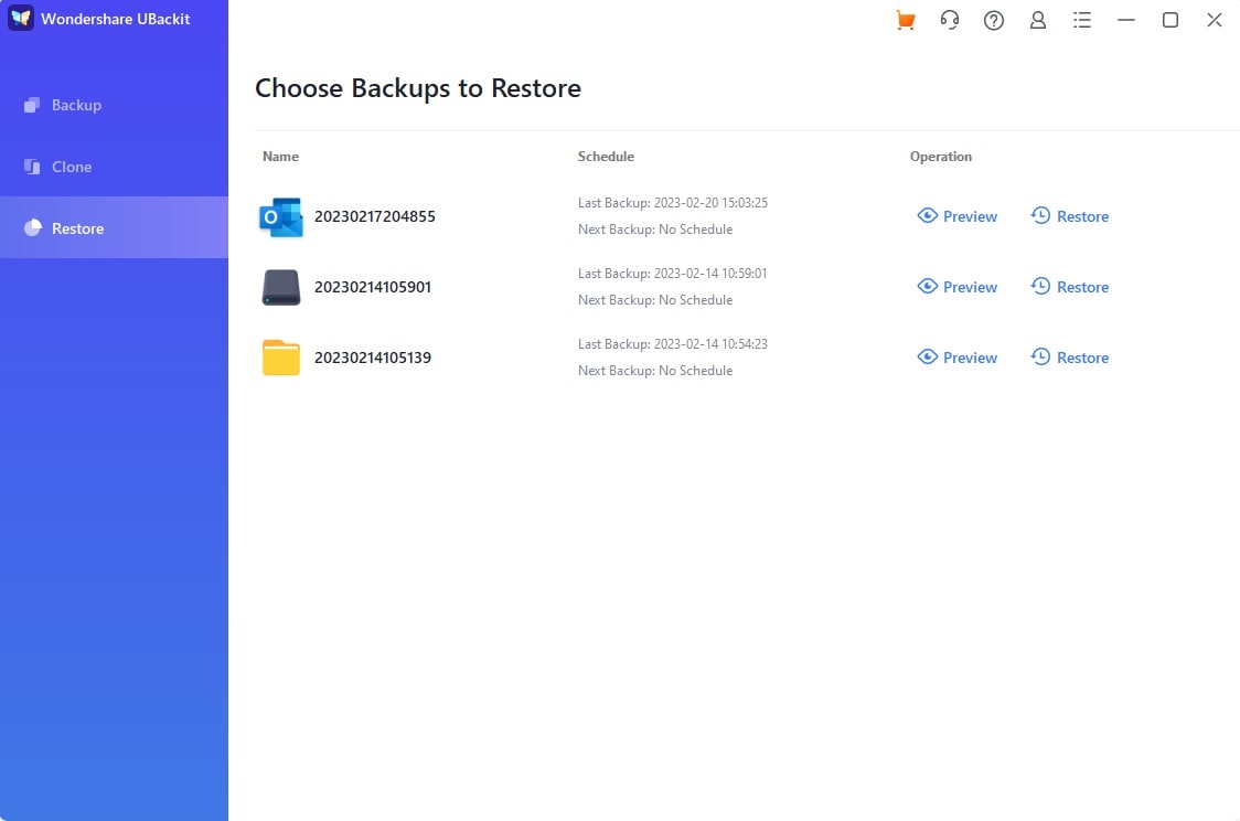 choose backups to restore