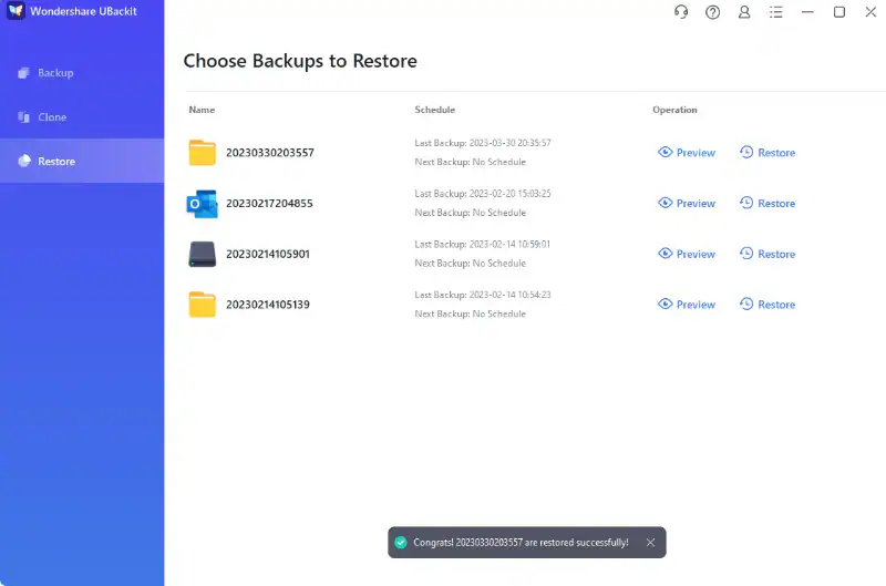 accedere ai file di backup