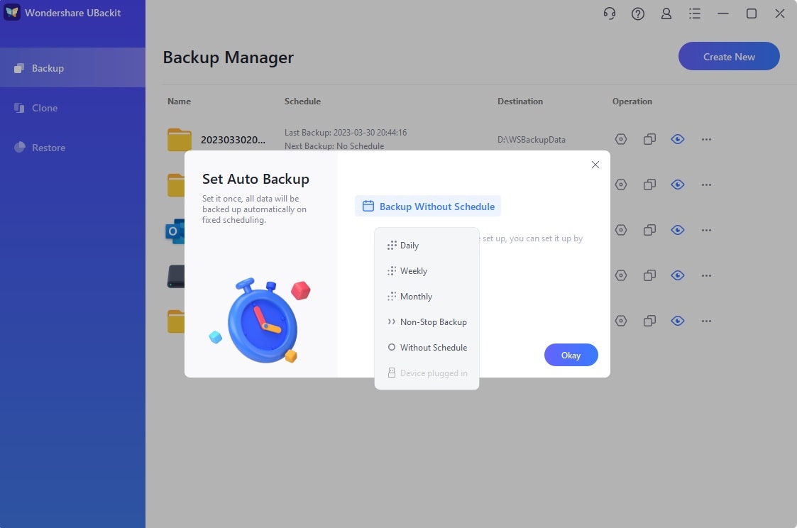 set auto backup