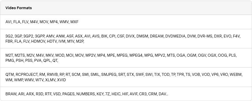 file types for recovery