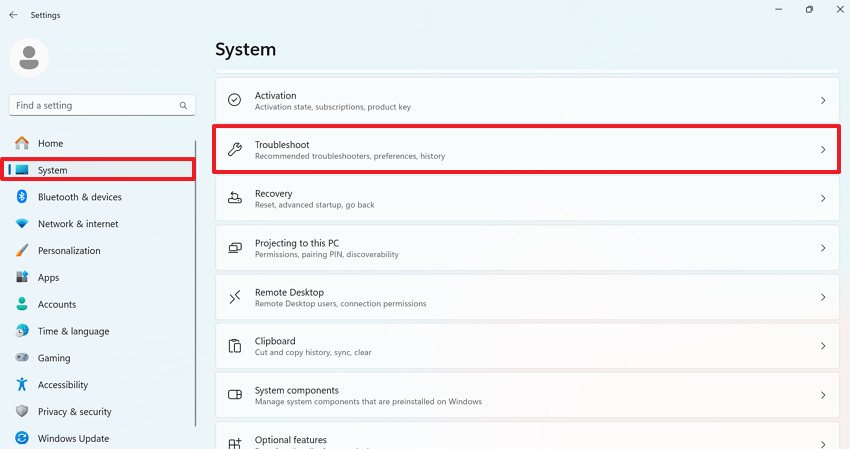 choose troubleshoot option