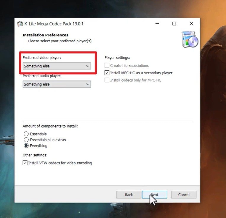 choose the video player settings