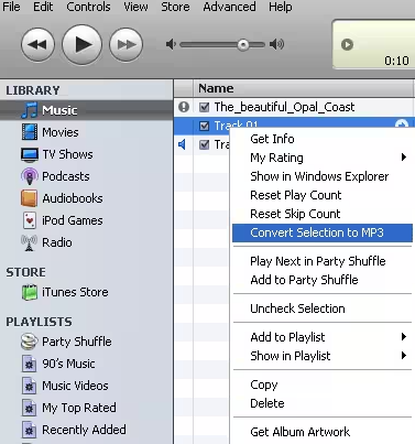 convert selection to mp3