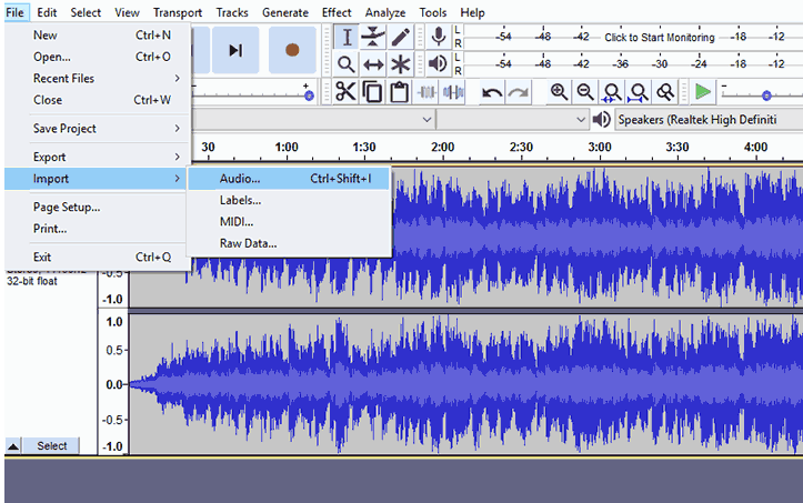 click info and audio in audacity