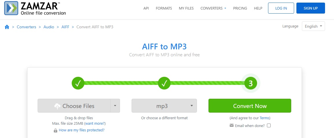 convert aiff to mp3 in zamzar