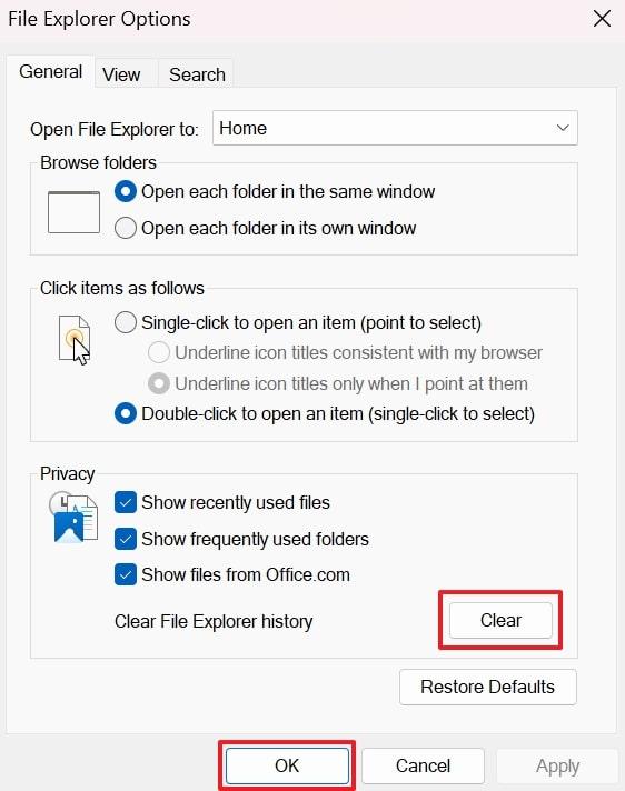 clear file explorer history