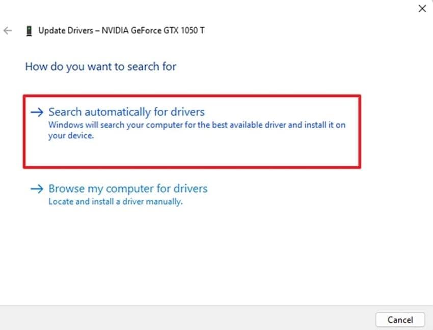 search automatically for drivers