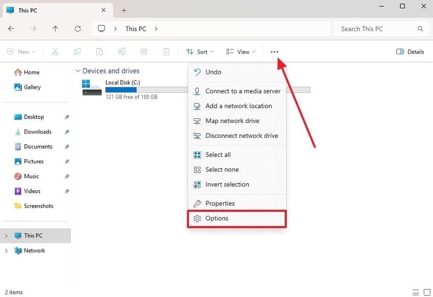 locate file explorer options settings