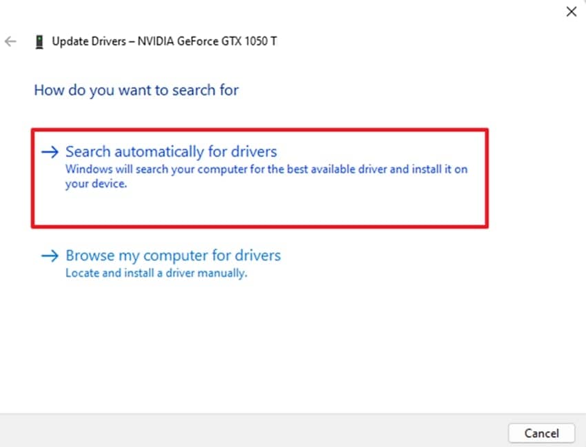 search automatically for drivers