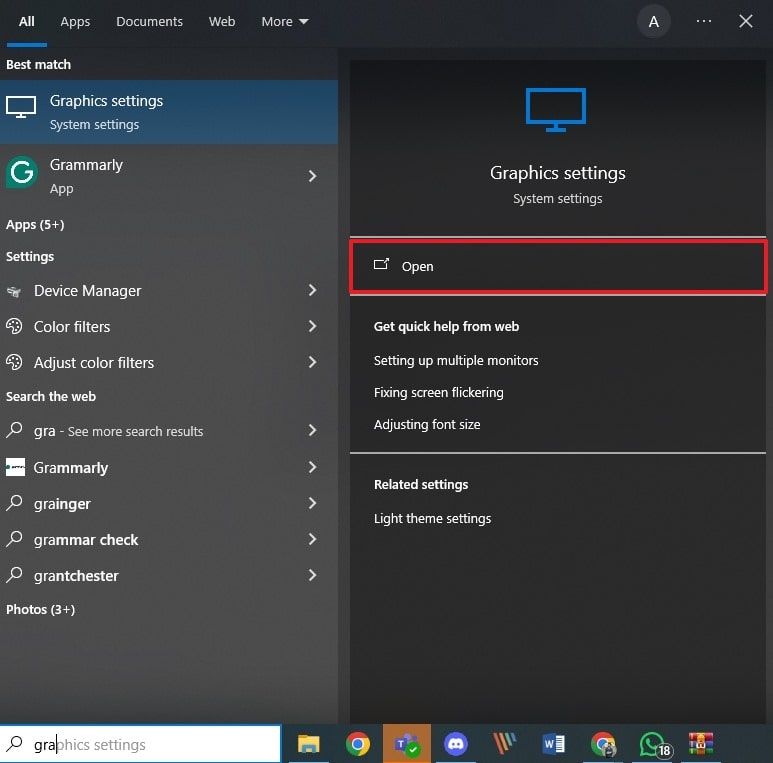 open graphic settings