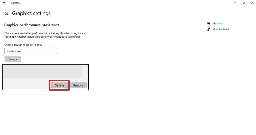 click options button