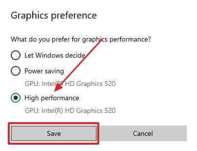 save high performance settings