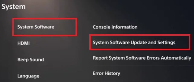 system software update and settings