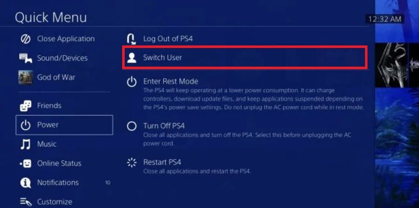 ps5 switch user
