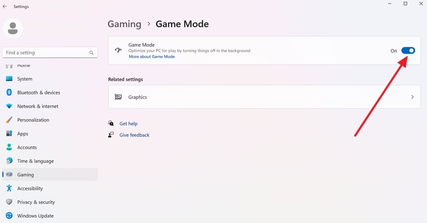 activate game mode from settings