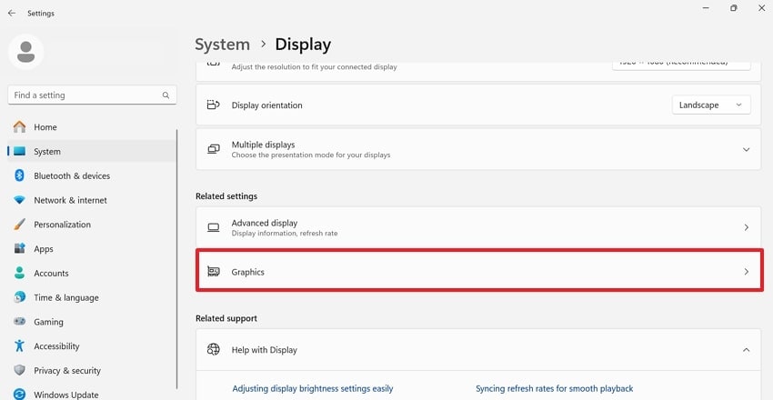 choose graphic display settings