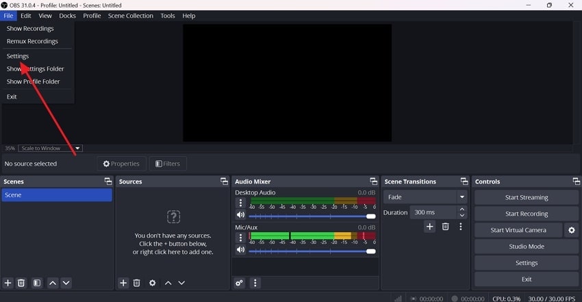 locate file settings obs