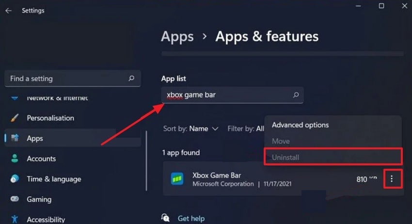 uninstall xbox game bar