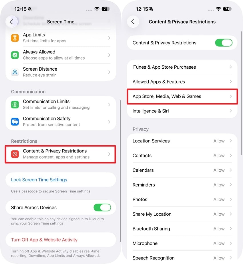 iphone content & privacy restrictions