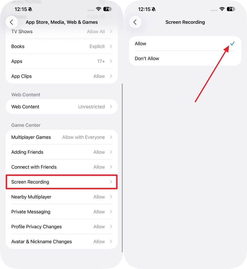 allow screen recording iphone