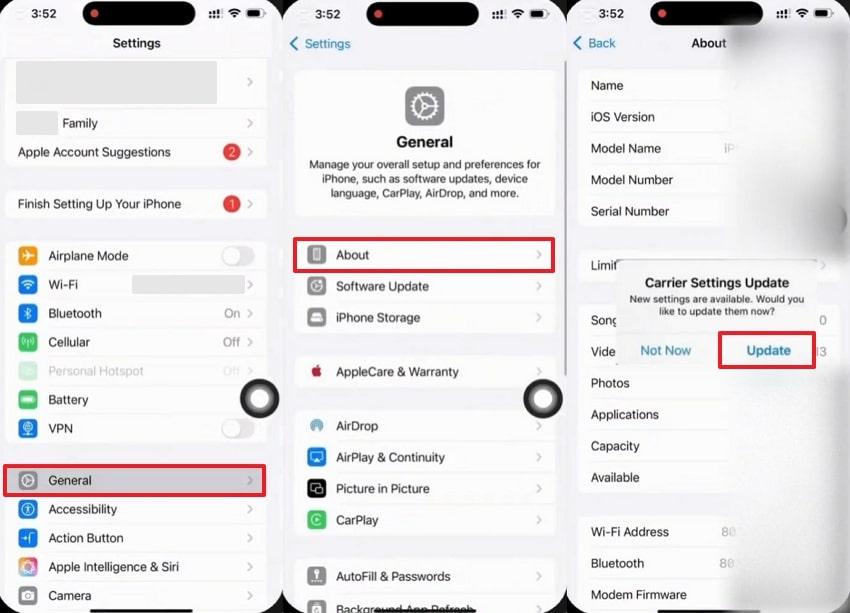 update carrier settings