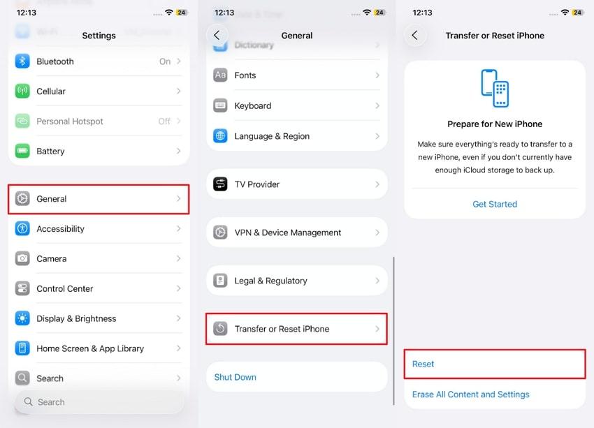transfer or reset iphone settings