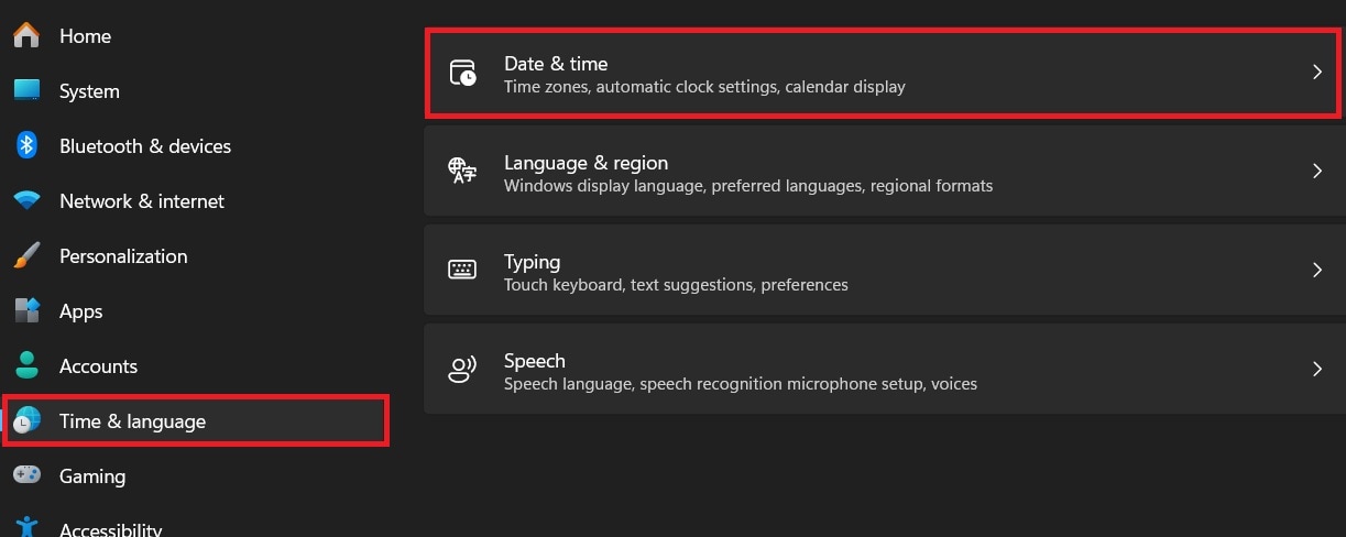 date and time settings