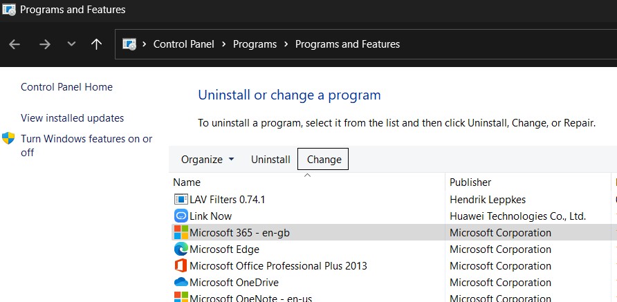 change button microsoft office