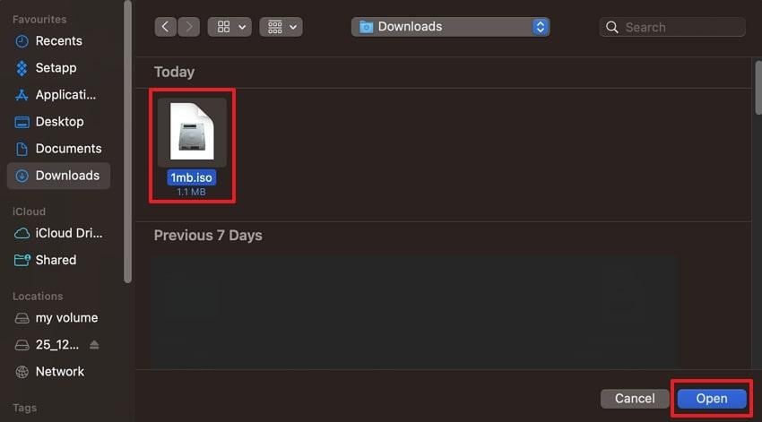 select iso to open