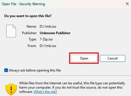 press open from file security warning