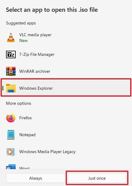 choose windows explorer just now