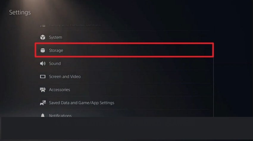 access storage settings of ps5
