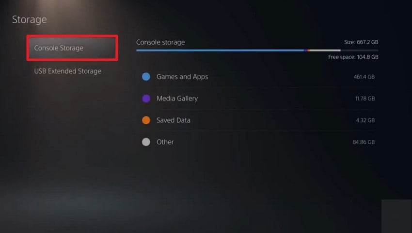 check storage consumed by console