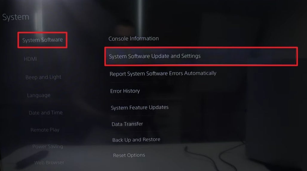 pick system software update and settings