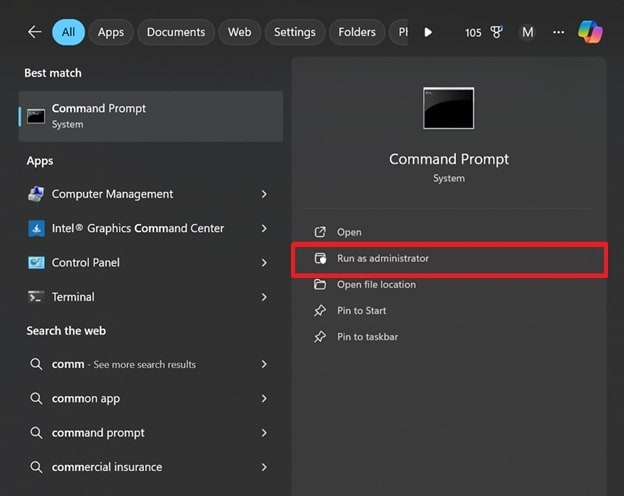 open command prompt as administrator