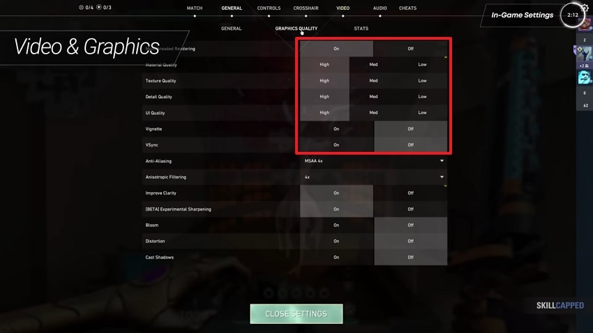lower in game graphics quality