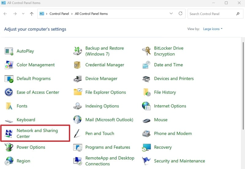 access network and sharing center