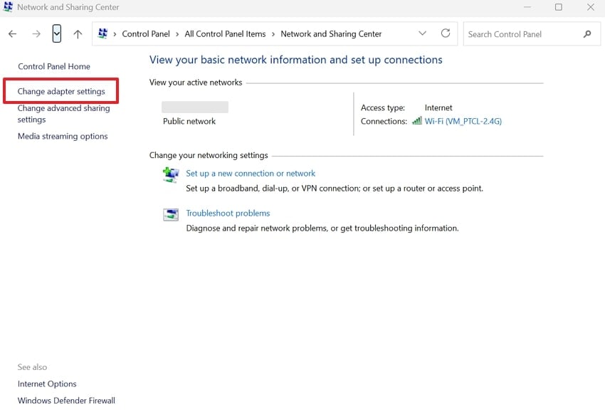 change adapter settings