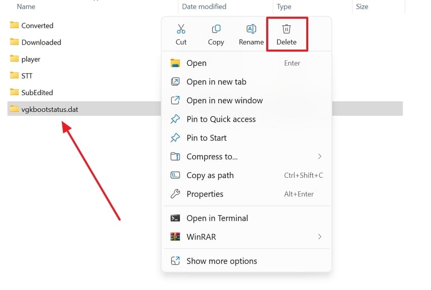 delete vgkbootstatus dat from file explorer