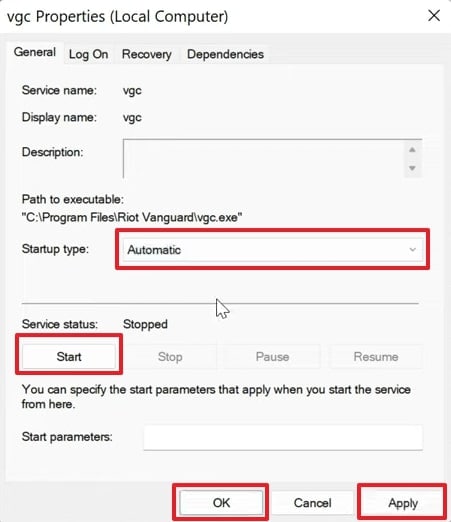 choose automatic startup type