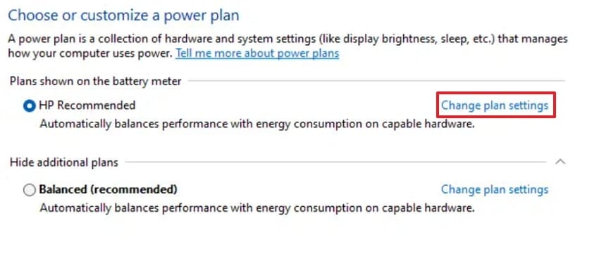 change plan settings