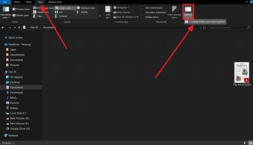 change folder and search options