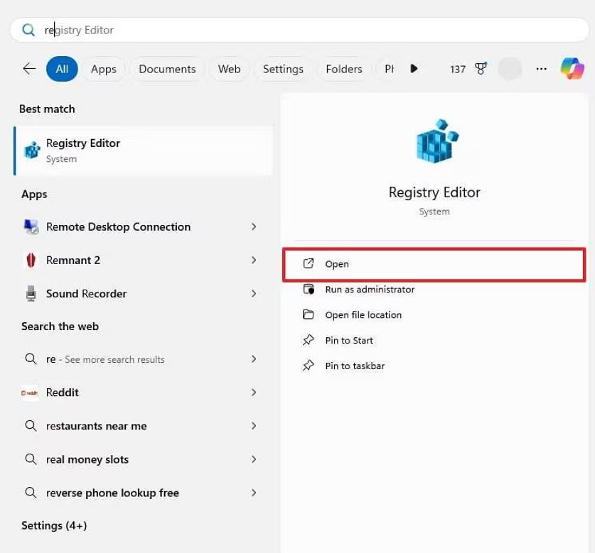 open registry editor