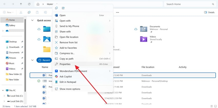 check file type from properties